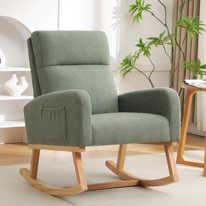HCHAIRH Rocking Chair Nursery, Upholstered Fabricr Nursing Rocking Chairs with Soft High Back, Modern Nursery Glider Rocker for Mom Living Room, Bedroom, Camel