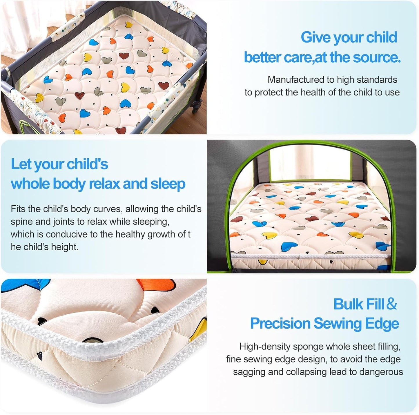 Feisaibaoly Pack and Play Mattress (38 “x26 ”x1.5),Skin Friendly Fabric, Soft, Breathable and Quiet, Provides Baby Friendly Support and Helps Healthy Spine Development,Pack and Play Topper.