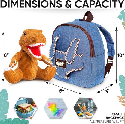 Naturally KIDS Toddler Backpack w Dinosaur Toys for Kids 2-4, 2 Year Old Boy Birthday Gift, 3 Year Old Boy Gift Girl, Toddler Dinosaur Toy