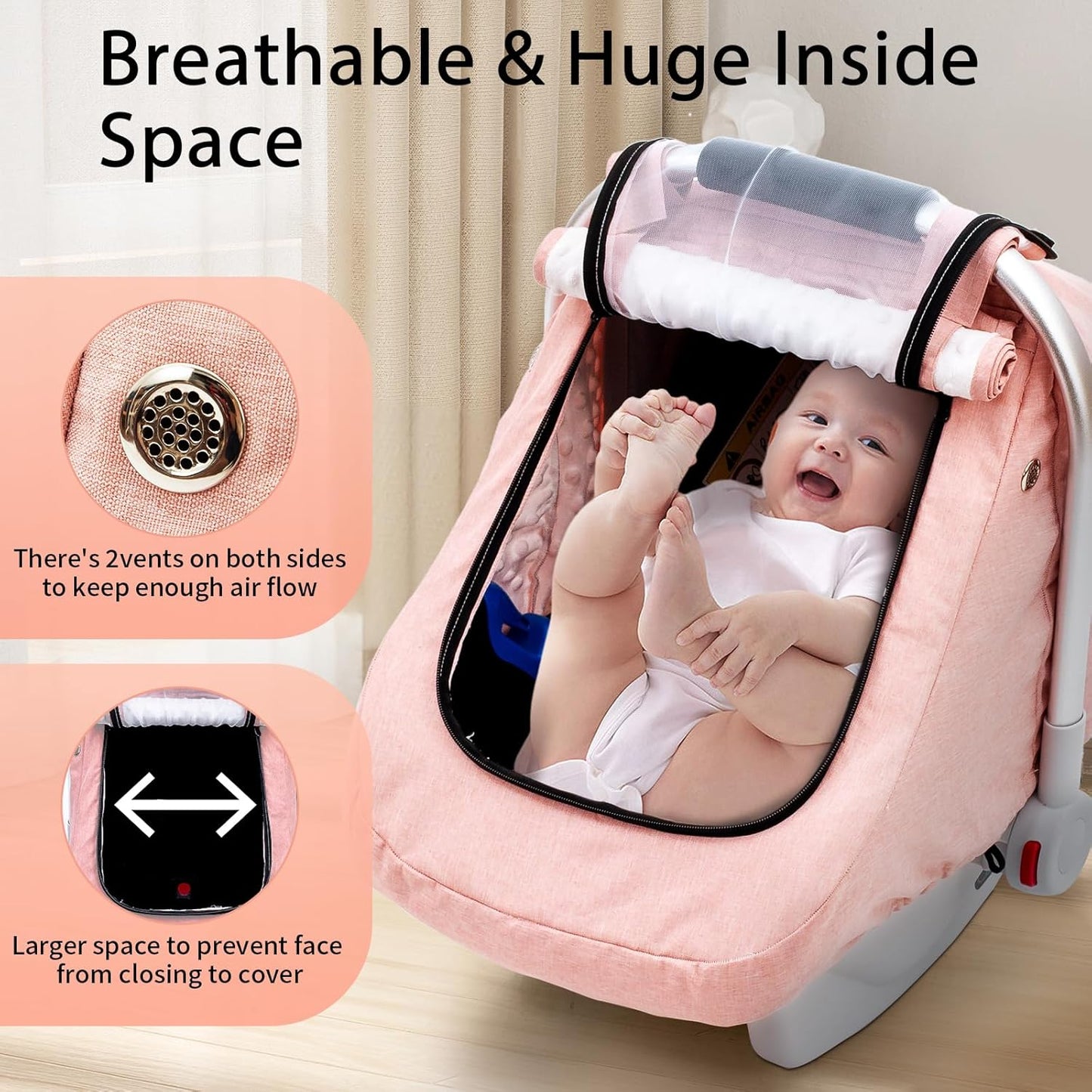 Waterproof Car Seat Cover Baby, 3D Mink Dot Infant Car Seat Cover with 2 Breathable Vents, Universal Carseat Canopy for Girls Boys, Baby Carrier Cover for All Seasons, Protect from Sunlight Rain