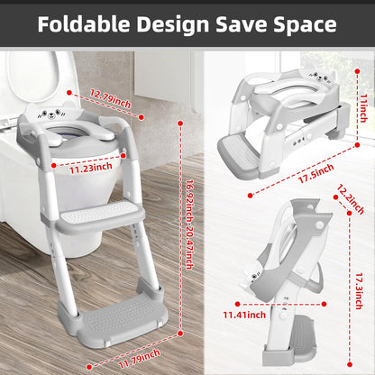 Potty Training Seat, Upgrade Toddler Toilet Seat for Kids Boys Girls, 3 in 1 Potty Training Toilet with Step Stool Ladder-Non Slip Foldable (Purple+Pink)