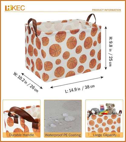 Rectangle Baksetball Print Storage Basket, Books Box, Room Decor,Gift Basket(Basketball)