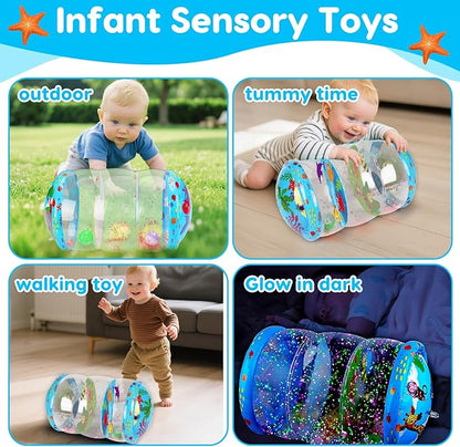 Crawling & Walking Baby Toys 6-12 Months Glowing Jumbo Inflatable Rolling Infant Toy 7 8 9 10 12-18 Month Old Tummy Time Sensory Development Light Up Toys for 1 2 Year Old Boy Girl Birthday Gifts