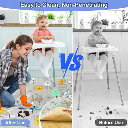 Basumee Splat Mat High Chair Mat Waterproof Baby Play Splat Mat for Under High Chair Food Catcher Highchair Mat for Floor Non Slip Bottom, Pink Rainbow, 46x42 Inches
