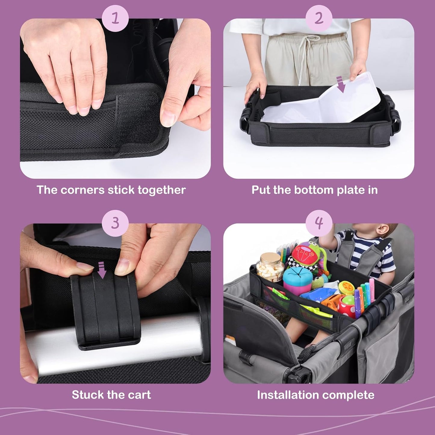 Babenest Stroller Snack Tray for Wonderfold Wagon W2, Foldable Thickened Snack Tray with Cup Holder, Storage Mesh Bag & Pen Slot, Easy to Clean Snack Board for Drawing