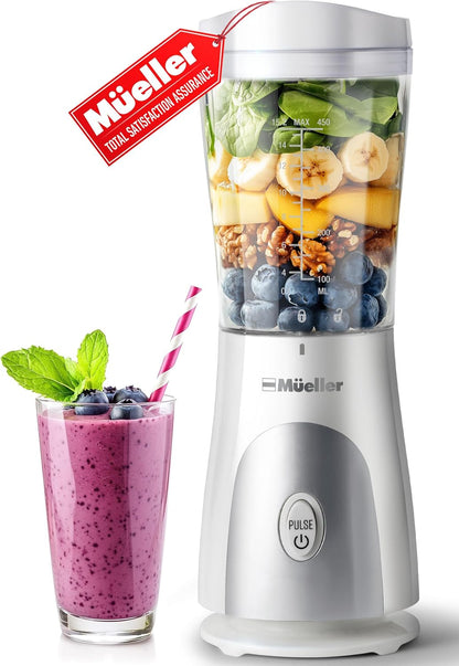 Mueller Heavy-Duty Personal Blender for Shakes and Smoothies with a 15 Oz Travel Cup and Lid, Juices, Baby Food, Portable Blender & Food Processor, Turquoise