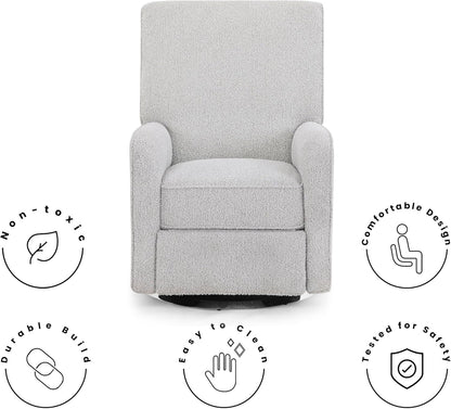 Delta Children Nest Nursery Swivel Recliner - Fabric is GREENGUARD Gold Certified and Oeko-TEX Standard 100 - Upholstered in a Unique Chenille Yarn for Blanket Like Softness, Oyster