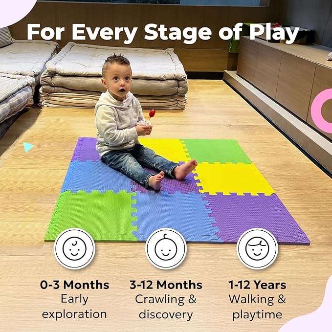 MioTetto Baby Play Mat, Comfortable Playtime Mat – Portable Foam Floor Tiles, Safe Baby mat for Floor for Crawling & Development, Soft Play mat for Babies, Stylish Interlocking Foam Tiles