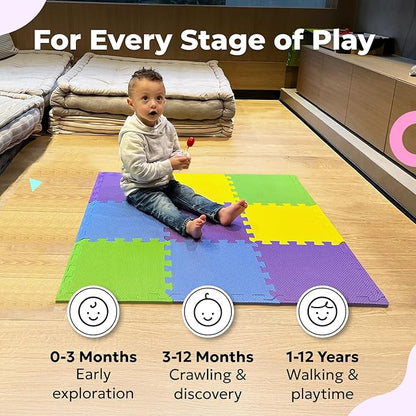 MioTetto Baby Play Mat, Comfortable Playtime Mat – Portable Foam Floor Tiles, Safe Baby mat for Floor for Crawling & Development, Soft Play mat for Babies, Stylish Interlocking Foam Tiles