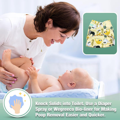 wegreeco Cloth Diapers 6 Pack with 6 Inserts & 1 Wet Bag, Washable Cloth Diapers for Babies, One Size Adjustable Reusable (Flower)