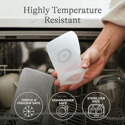 Lansinoh Silicone Breastmilk Storage Bags, Reusable Leakproof Milk Storage Bags with Double Seal, Dishwasher & Sterilizer Safe, 8 oz, 5-Count, BPA Free Breastfeeding Essentials