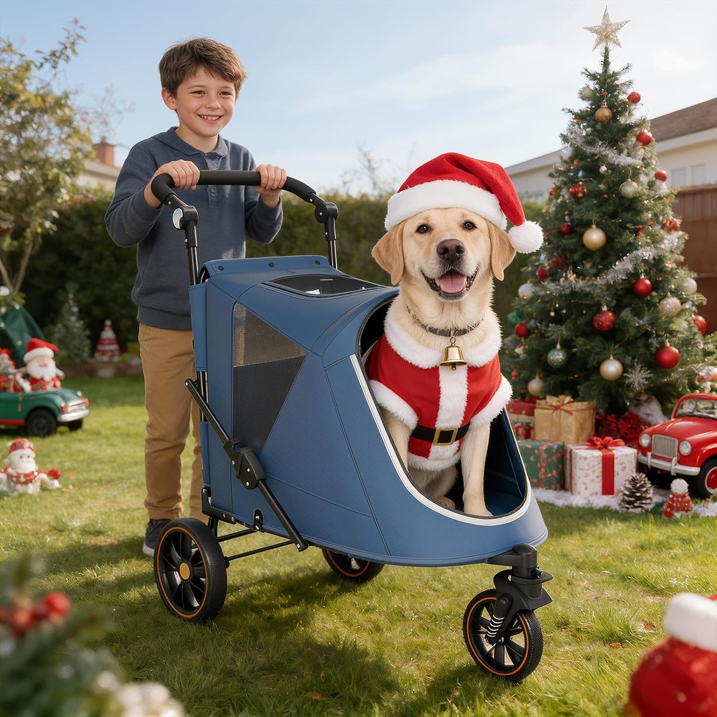 MoNiBloom Large Pet Stroller with Anti-Slip Ramp, Heavy Duty Dog Stroller Up to 99lb, Safe & Gentle Mobility Aid, All-Terrain Wheels, Idea for Injured, Disabled, & Senior Dog