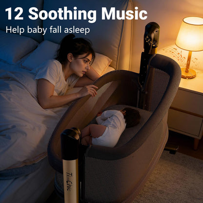 Electric Baby Bassinet, 7 Height Adjustable Rocking Bassinet for Baby, Auto Infant Sleeper with Timer, 12 Lullabies, Wheels, Smart Rocking Crib for Newborns, Beige