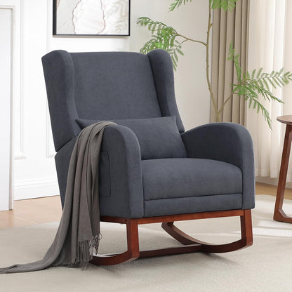 HCHAIRH Rocking Chair Nursery, Nursery Rocking Chairs with Foot Rest, Comfy Fabric Glider Rocker Nursing Chair with High Back for Nursing, Living Room, Bedroom, Beige