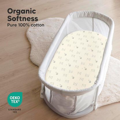 2-Pack Organic Bassinet Sheets for Girls, Boys - 100% Cotton Bassinet Mattress Sheets Compatible with Halo Bassinest Swivel Sleeper, Graco, Baby Delight, Chicco, Unisex Fitted Bassinet Sheets (Elly)