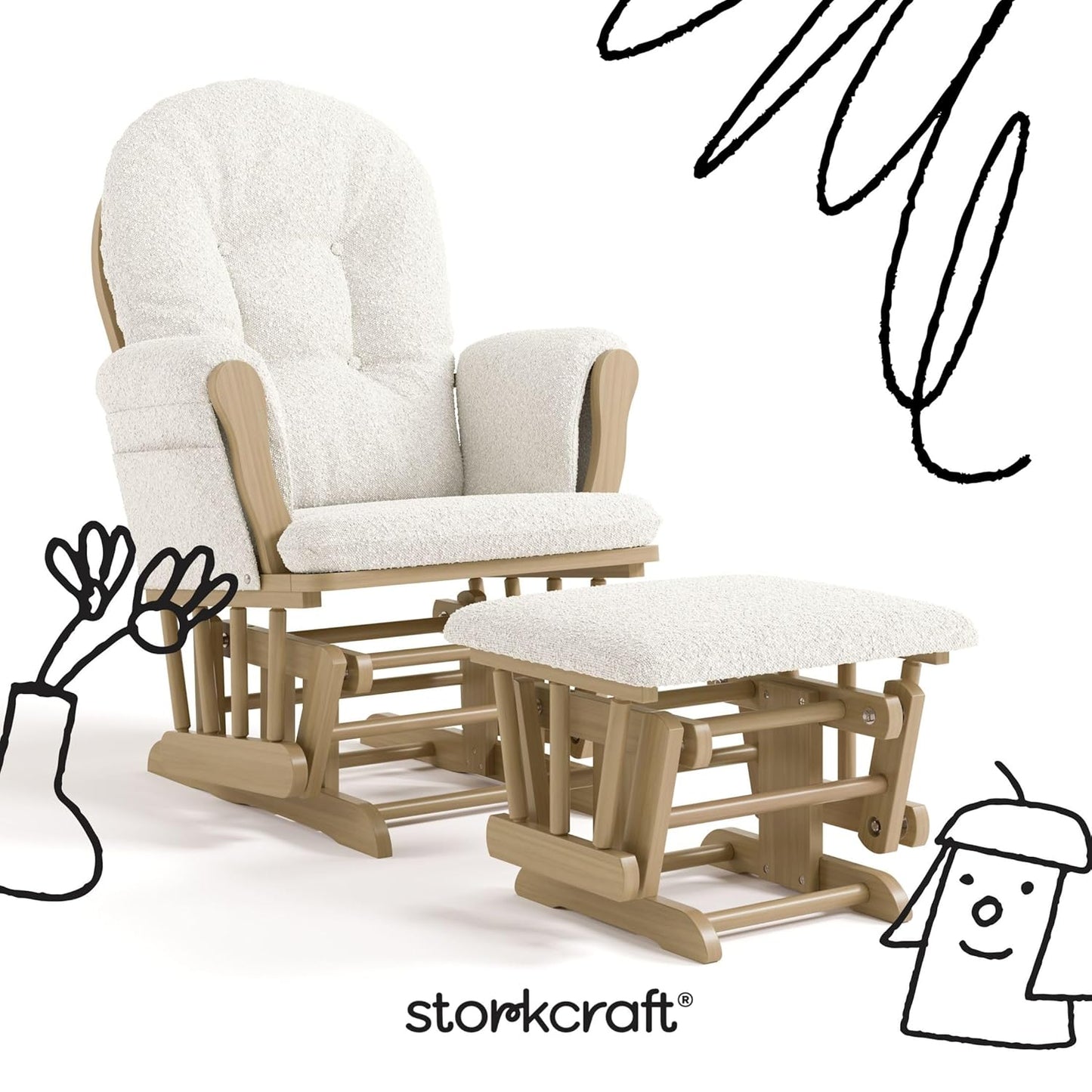 Storkcraft Premium Hoop Glider & Ottoman (Natural/Pink) — GREENGUARD Gold Certified Nursery Glider, Solid Wood Craftsmanship, Smooth-Gliding Nursery Chair and Ottoman, Award-Winning - Colors B