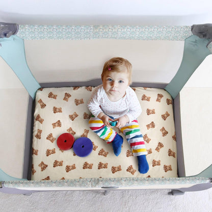 LifeTree Crib Sheets for Baby Unisex - Muslin Fitted Crib Sheets Toddler Bed Sheet, 70% Viscose from Bamboo and 30% Cotton, Fits Mini Crib & Pack and Play Playard, Bear, 26in x 38in