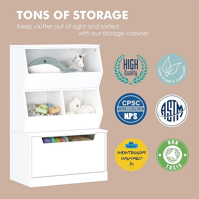 UTEX Kids Toy Storage Organizer, Bookshelf for Kids and Bookcase with Drawer, Children Open Storage Cubby for Playroom Nursery White