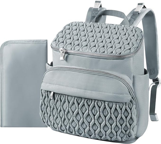 Baby Diaper Bag, Multi-Function Baby Bag for Mom Dad, Diaper Backpack with Changing Pad Stylish Pañaleras para Bebe Stroller Straps, Newborn Baby Essentials Must Haves for Women Grey Green