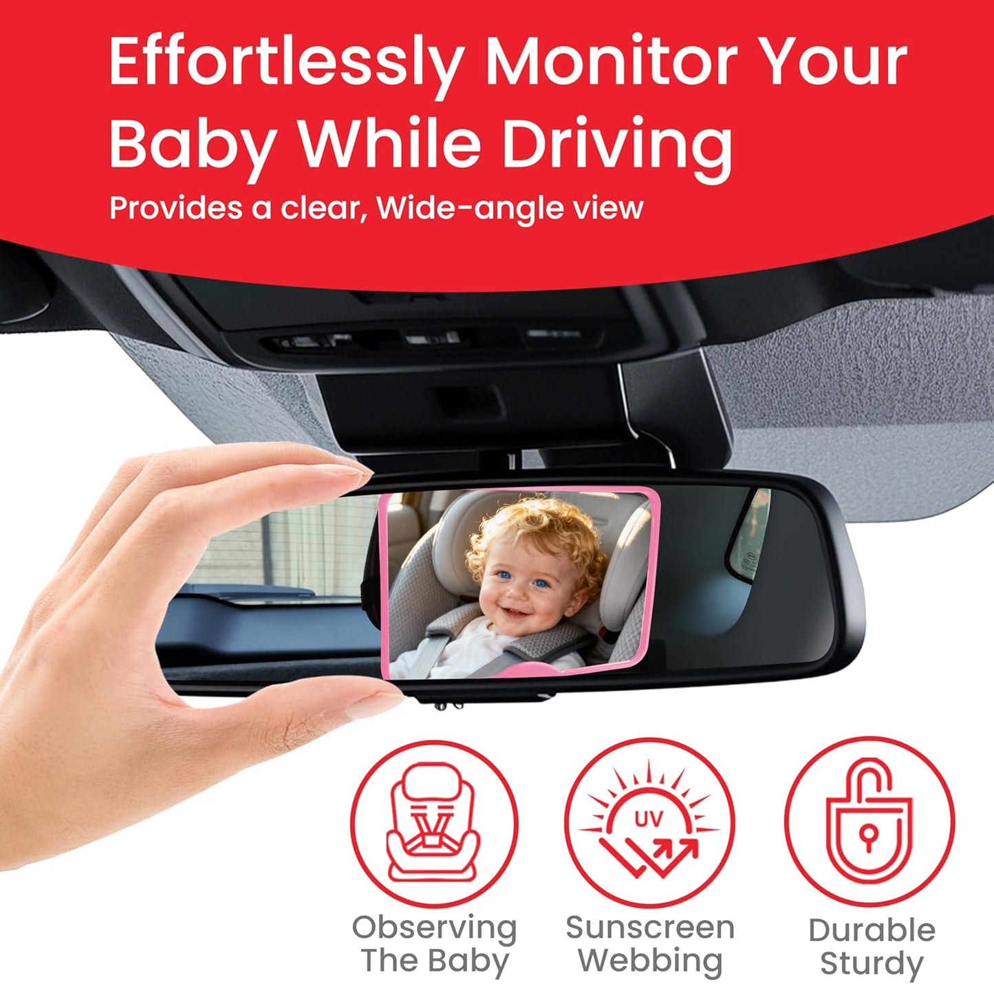 Baby Car Mirror, Safety Car Seat Mirror for Rear Facing Infant, Clear Wide View, Easily Observe the Baby Move, Secure, Shatterproof, Easy Install, Perfect (Black)