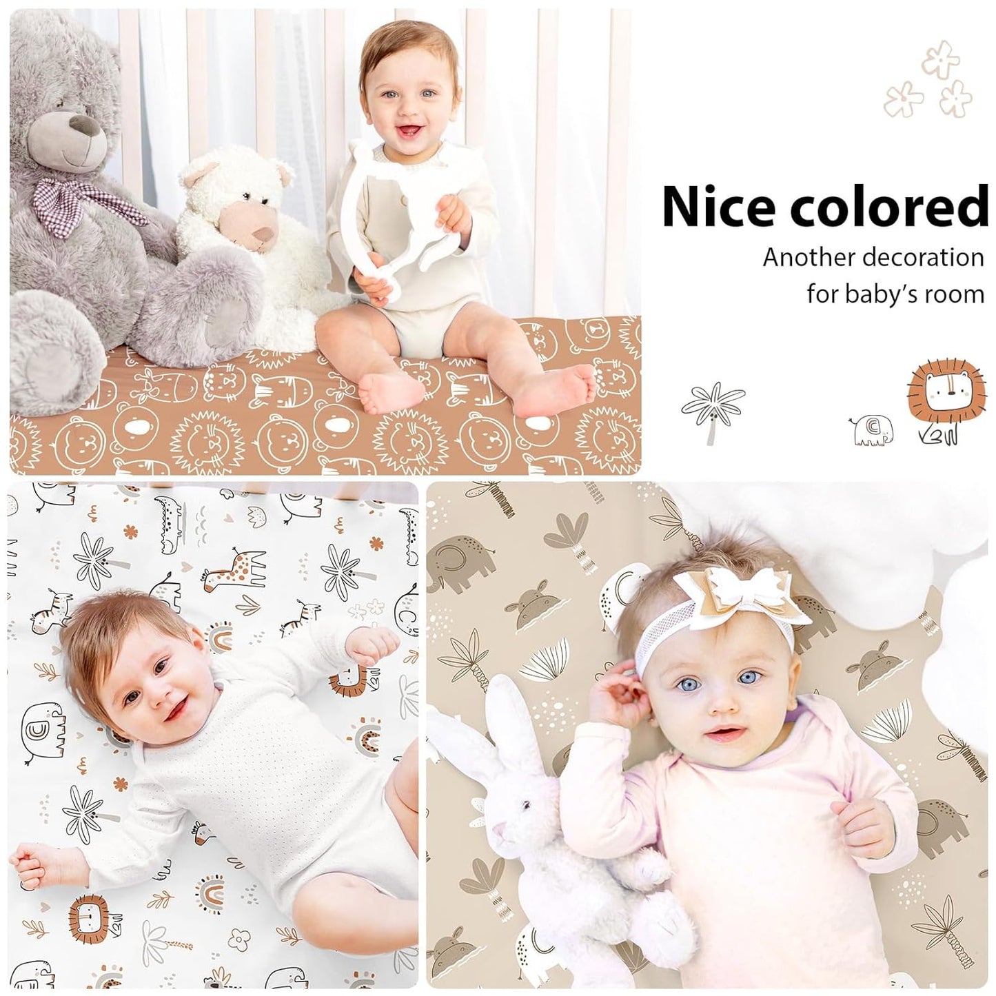 Baby Mini Crib Sheets Girl, Portable 38”x26” Pack and Play Sheets Fitted for Playard and Pack N Play Mattress, 3-Pack Soft Microfiber Pink Rainbow