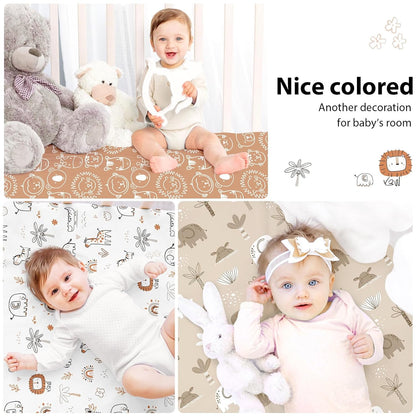 Baby Mini Crib Sheets Girl, Portable 38”x26” Pack and Play Sheets Fitted for Playard and Pack N Play Mattress, 3-Pack Soft Microfiber Pink Rainbow