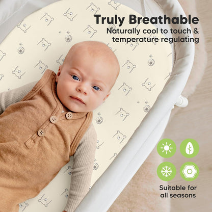 2-Pack Baby Bassinet Sheets Girl, Boy - 33x17 Viscose Derived from Bamboo Bedside Mattress Fitted Bassinet Sheets, Compatible with Halo Bassinest Swivel Sleeper, Baby Delight, Graco (Pecan)