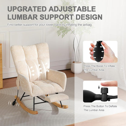 Rocking Chair Nursery with Airbag, Comfy Modern Nursery Rocking Reading Chair indoor with Footrest, Cozy Upholstered Glider Rocker Chairs for Living Room Bedroom Offices(Chenille, Dark Grey)