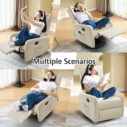 Jocisland Nursery Glider Chairs, Swivel Rocking Chair, Massage Rocker Recliner with High Back for Living Room Bedroom, Comfy Upholstered Modern Nursing Reclining Single Sofa, White Teddy