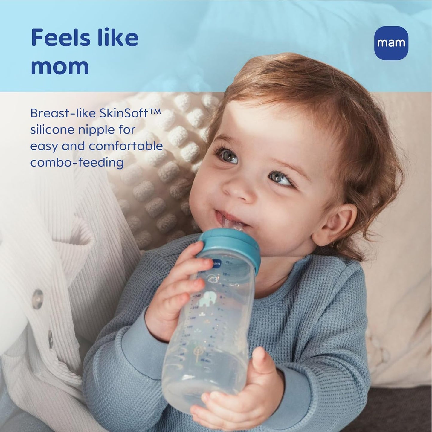 MAM Easy Active Baby Bottle 2 Pack, 11oz, BPA Free, Fast Flow Silicone Nipple, Anti-Slip Grip, Leak-Proof, 4+ Months, Cotton