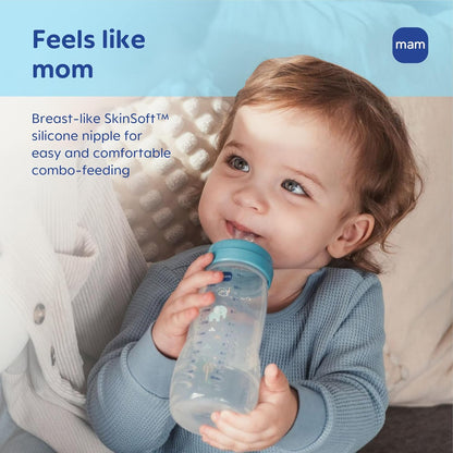 MAM Easy Active Baby Bottle 2 Pack, 11oz, BPA Free, Fast Flow Silicone Nipple, Anti-Slip Grip, Leak-Proof, 4+ Months, Cotton