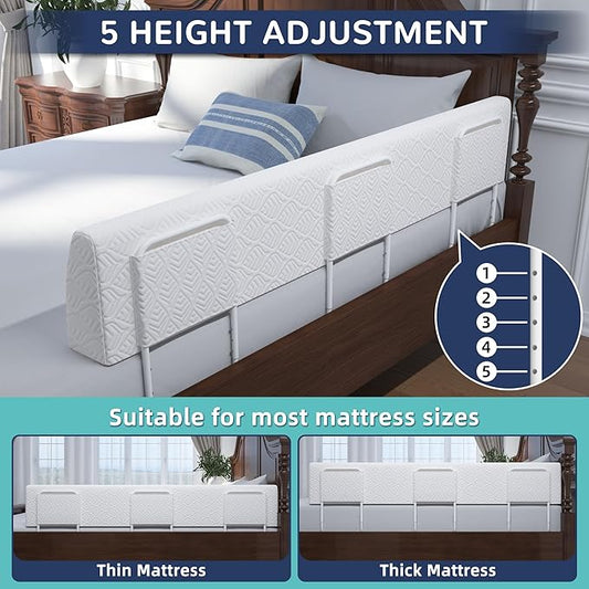 FigTime Bed Bumper for Toddlers, Foam Bed Rail for Toddlers, Toddler Bed Rail Bumper, Soft Safety Bed Guard Rail for Kids, Bed Side Rail for Twin, Full, Queen & King Beds (White, 51", 3-Bracket)