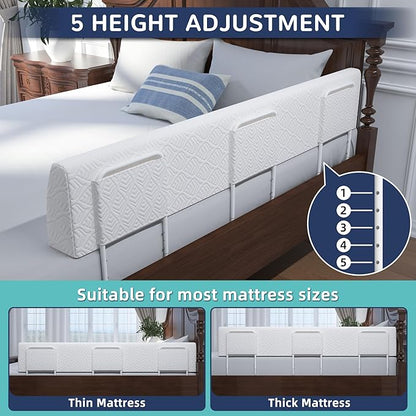 FigTime Bed Bumper for Toddlers, Foam Bed Rail for Toddlers, Toddler Bed Rail Bumper, Soft Safety Bed Guard Rail for Kids, Bed Side Rail for Twin, Full, Queen & King Beds (White, 59", 3-Bracket)