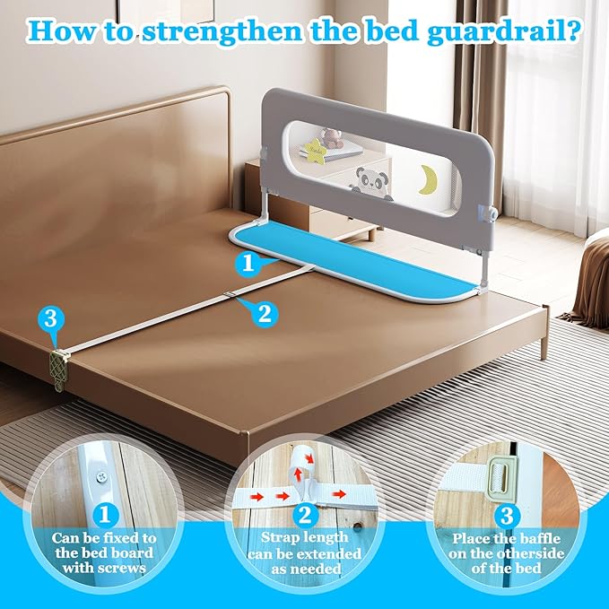 Baby Bed Guard Rail for Toddler - Adjustable Heights, Swing Down Bedrail, Extra Tall Child Safety Side Railing Guards for Kids - Toddler Bed Rail for Queen, King, Twin, and Bunk Size Beds (59 inch)