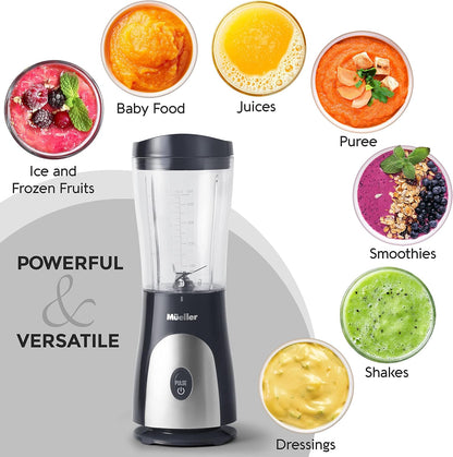 Mueller Heavy-Duty Personal Blender for Shakes and Smoothies with a 15 Oz Travel Cup and Lid, Juices, Baby Food, Portable Blender & Food Processor, Turquoise