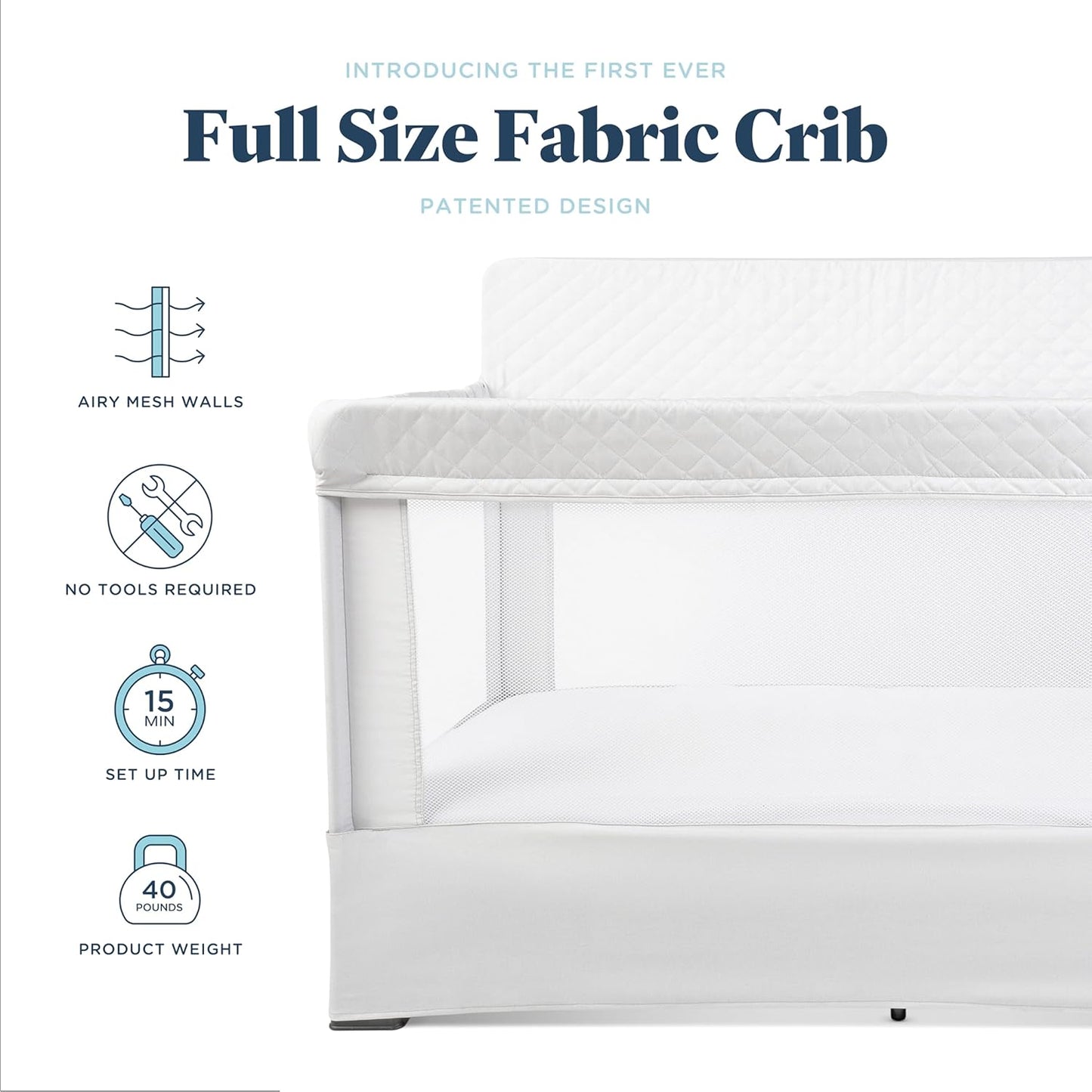 Baby Delight Lunaire Full Size Crib | Breathable Mesh Baby Crib | Tool-Free Assembly Baby Bed | Charcoal Tweed