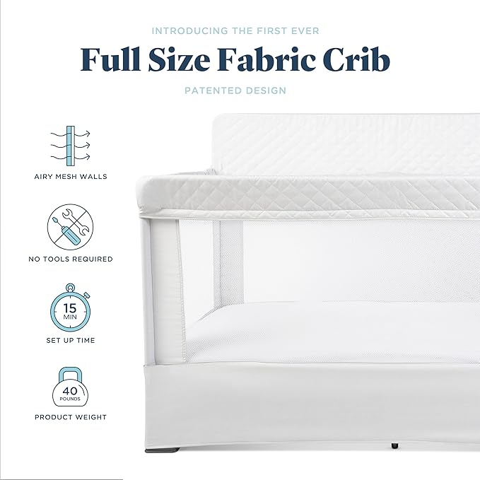 Baby Delight Lunaire Full Size Crib | Breathable Mesh Baby Crib | Tool-Free Assembly Baby Bed | Driftwood Grey