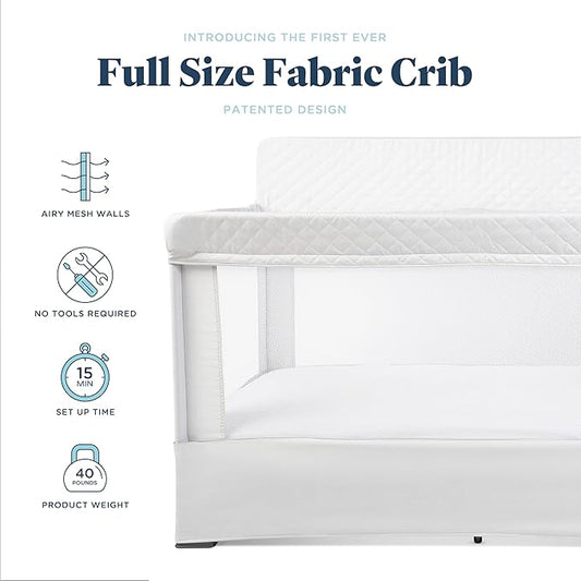 Baby Delight Lunaire Full Size Crib | Breathable Mesh Baby Crib | Tool-Free Assembly Baby Bed | Driftwood Grey