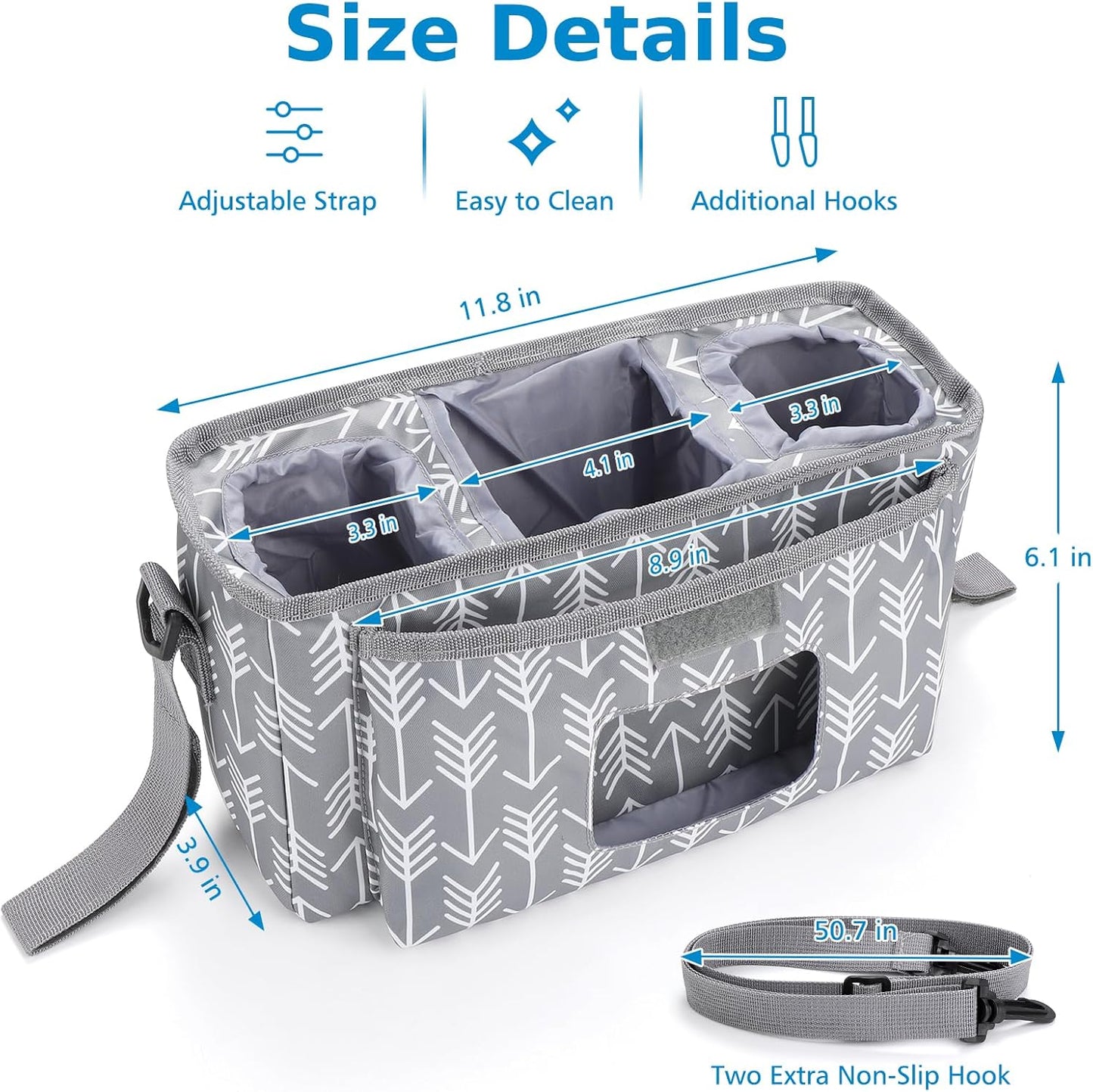 Accmor Universal Stroller Organizer with Insulated Cup Holder and Shoulder Strap, Stroller Caddy Bag Stroller Cup Holder Attachment for Uppababy, Baby Jogger, Britax Strollers, Black