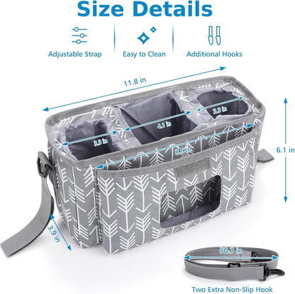 Accmor Universal Stroller Organizer with Insulated Cup Holder and Shoulder Strap, Stroller Caddy Bag Stroller Cup Holder Attachment for Uppababy, Baby Jogger, Britax Strollers, Black