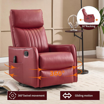 Swivel Rocker Recliner Chair for Adults, Nursery Rocking Chair with Heat and Massage, Glider Reclining Chair for Small Space Living Room Bedroom, Faux Leather Black
