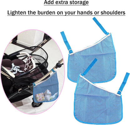 2PCS Universal Side Sling Stroller Cargo Net,Portable Storage Mesh Bag,Stroller Storage Organizer Bag,Non-Slip and Adjustable Straps Side Sling Mesh Organizer(Black)