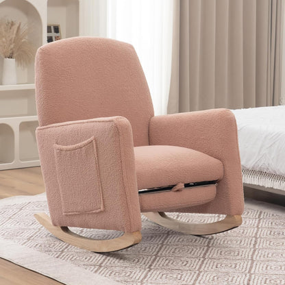 FOXHUNTER Rocking Chair Nursery with Adjustable Footrest and High Backrest, Upholstered Glider Chairs with Side Pockets for Nursery, Rocker Armchair Indoor for Living Room,Beige
