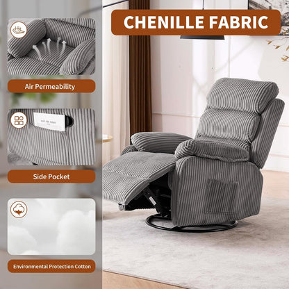 Adult 360° Rocking Recliner Chair，Nursery Rocker Reclining Chair with Side Pocket, a Comfy upholstered Single Sofa Armchair. Suitable for Living Room, Bedroom Nursing use, Velvet Fabric in Beige