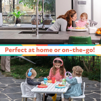 Nuby Silicone Round Suction Plate with Lid - Dishwasher-Safe Baby and Toddler Plate - 6+ Months - Aqua and Coral - Back to School Essentials