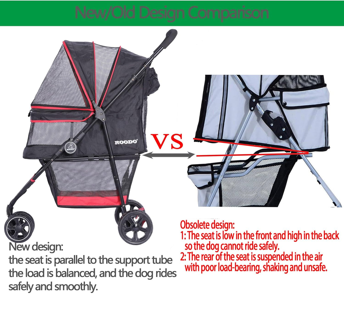ROODO Escort 3 Wheel Dog Cat Pet Stroller for Small/Medium Dogs Cats Best Lightweight Foldable Portable Compact Jogger All Terrain Travel Pet Gear System Puppy Doggie Bunny Kitty Stroller(Grey)