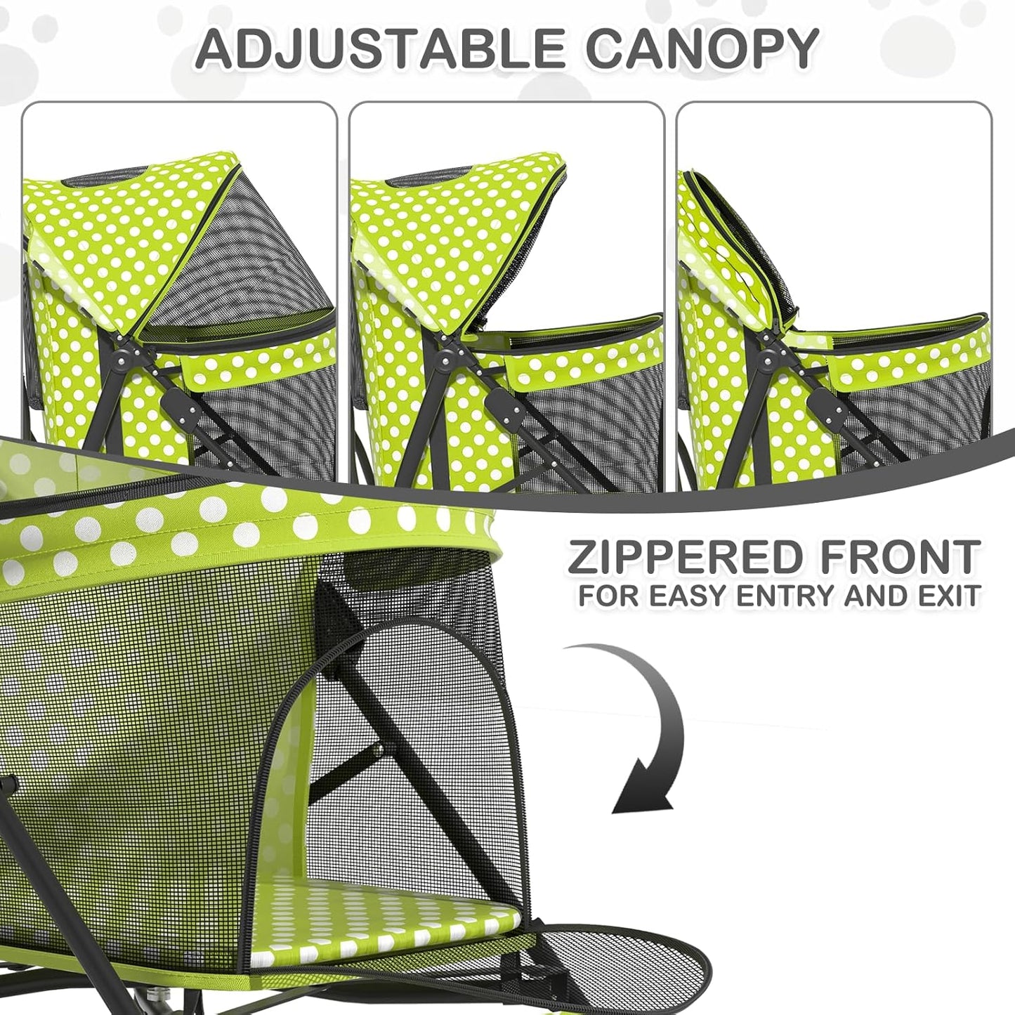 MoNiBloom 4 Wheels Pet Stroller, Easy-Fold Puppy Cage Jogger Stroller with Sun Cover, Pad and Rear Storage Bag, Breathable and Visible Mesh for Small/Medium Pets up to 22 lbs, Black