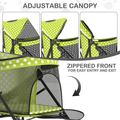 MoNiBloom 4 Wheels Pet Stroller, Easy-Fold Puppy Cage Jogger Stroller with Sun Cover, Pad and Rear Storage Bag, Breathable and Visible Mesh for Small/Medium Pets up to 22 lbs, Black