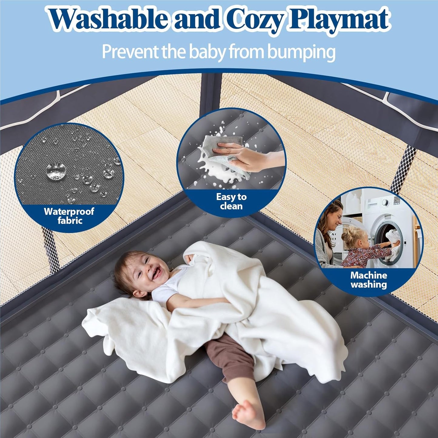 Jixrolyn Small Playpen for Babies and Toddlers, 36"x36", Soft Breathable Mesh, Anti-Slip Base, Mini Baby Play Yard with Pull-Up Ring
