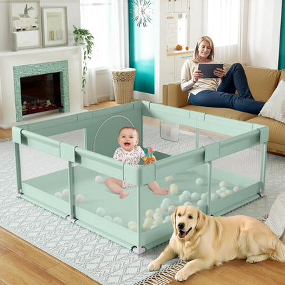 Fodoss Baby Playpen 50×50in, Small Play Pen for Babies and Toddlers, Playpen for Apartment, Play Yard, Activity Fence, Baby Playard with All-Side Mesh, Pull Rings
